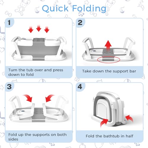 Image of BUNWAG Classic Baby Bathtub, Infant Bath Tub for Newborn to Toddler (0-12 Months),Collapsible Newborn Bathtub with Soft Cushion and Non-Slip Feet, Foldable Travel Bathtub for Easy Storage