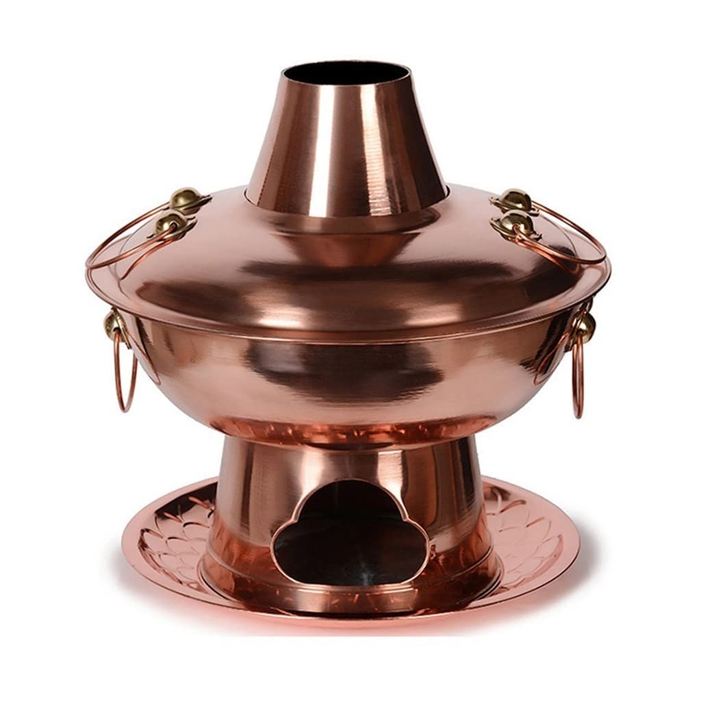 Chiński tradycyjny stary pekiński węgiel miedziany gorący garnek, garnek shabu, kemping do użytku domowego, gotowanie na niezwykły prezent, mosiądz-28 cm