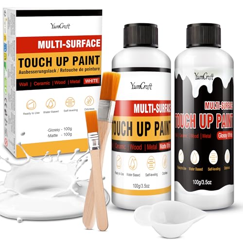 Peinture de Retouche Blanche 200 ml – Peinture Baignoire Multi-Surfaces Mate & Brillante, Réparation des Rayures et Taches sur Porcelaine, Meubles, Bois,...