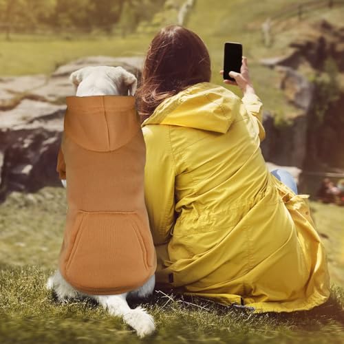 Image of Dog Sweaters for Large Dogs Dog Hoodie Sweater Solid Soft Brushed Fleece Clothes Sweatshirt with Pocket(Coffee-XL)