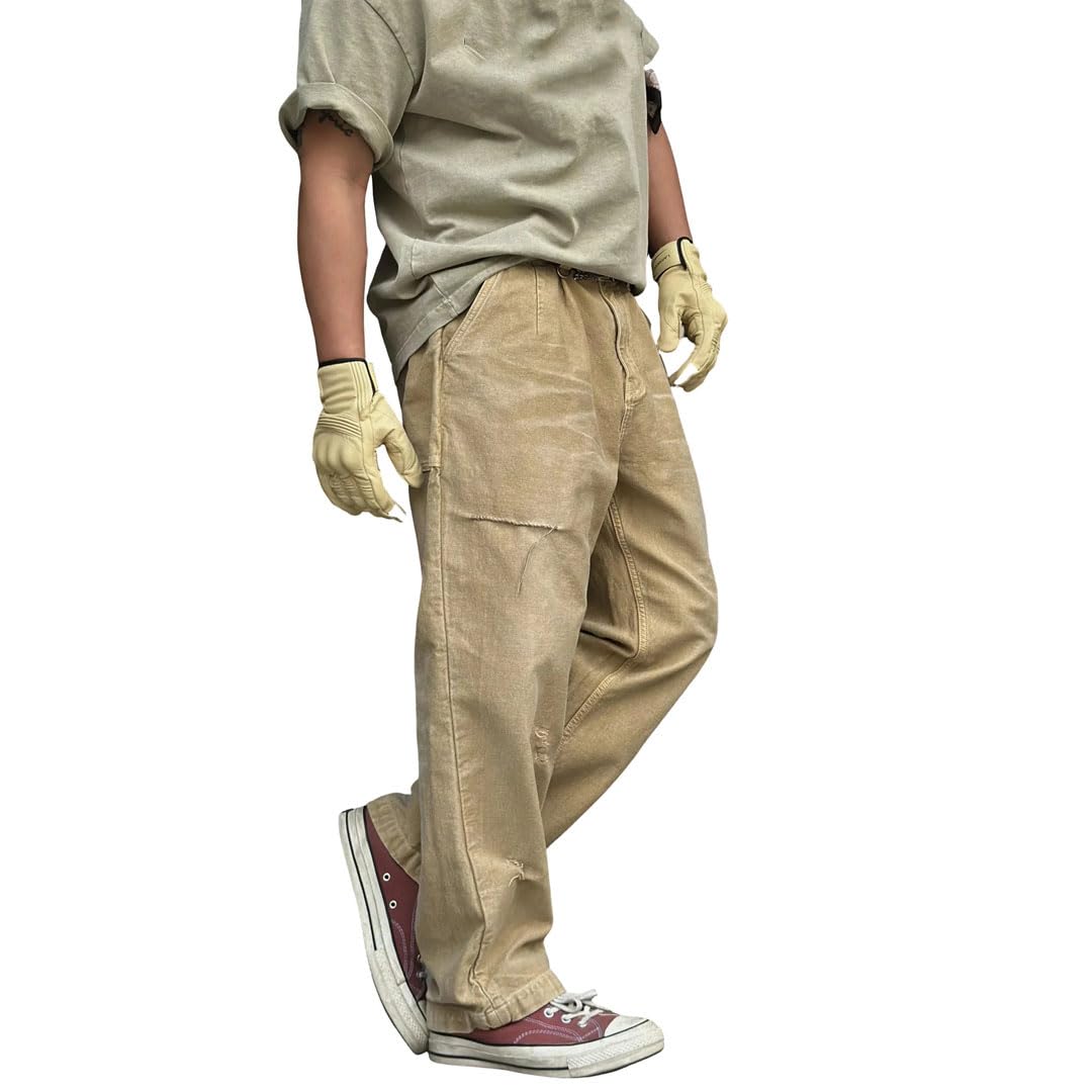Mens Heavy Washed Jeans - Industrial Distressed Relaxed Fit Casual Denim