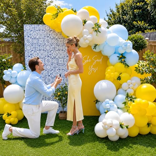 Image of Blue and Yellow Balloons, Lemon Theme Balloons 12 Inch Pastel Blue Balloons
