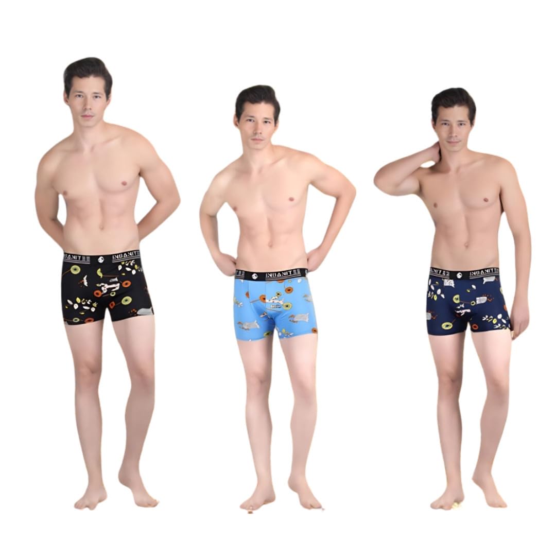 Nylon Extra Thin Elastic Long Comfortable Breathable Boxers Flower Printed Design Trunks for Men's-picture-50