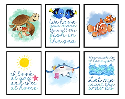 Image of Silly Goose Gifts Nemo Fish Ocean Themed Character Wall Art Print Decor with Quotes Made in USA (I'm Home Set of Six)