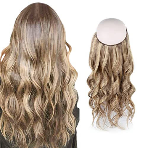 Sassina Straight Secret Wire Hair Extension Real Remy Human Hair Extensions Layered with Transparent Fish Line, Highlight Color #P6/12 Chestnut Brown to Dark Dirty Blonde, 100 Gram 16 Inch