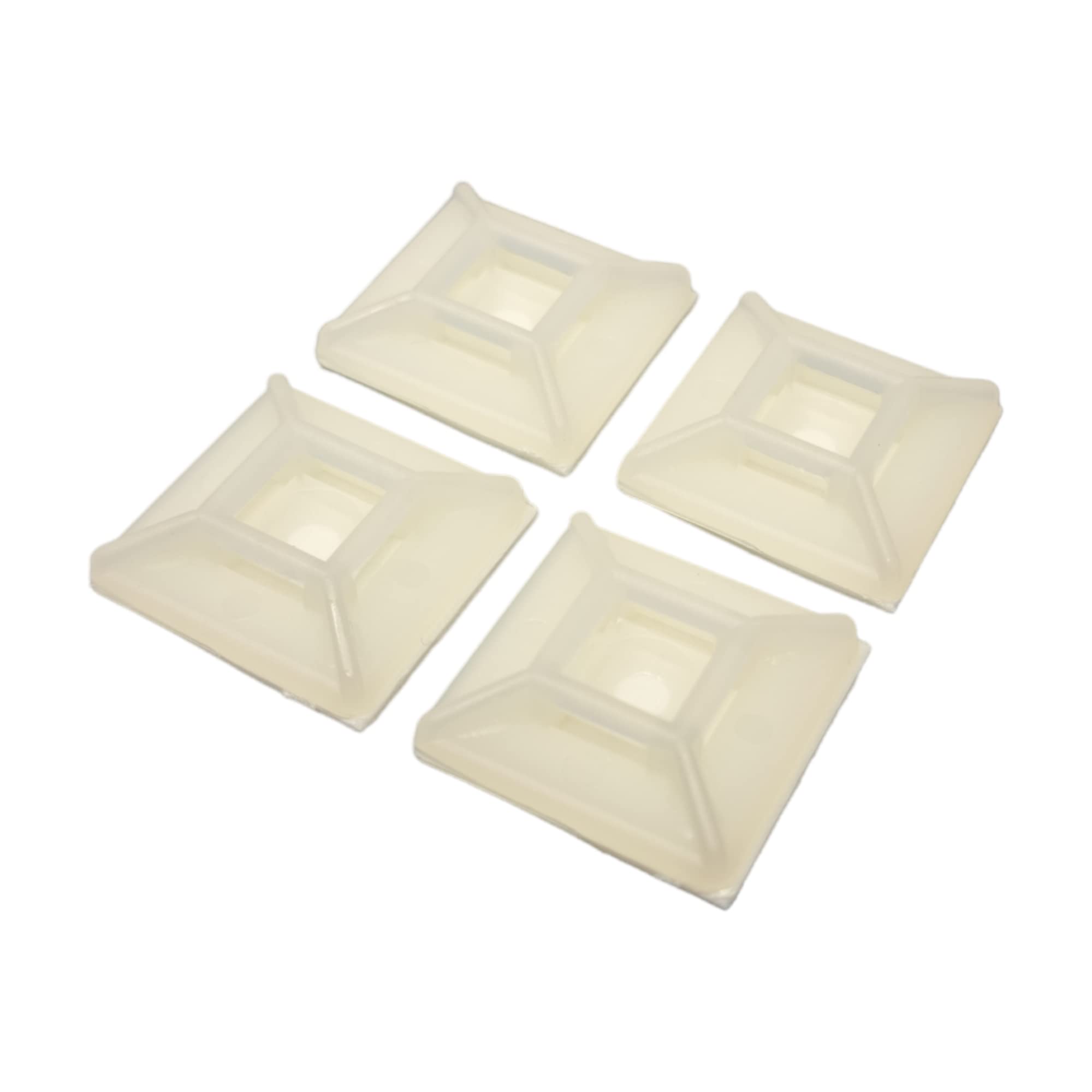 White Cable Tie Bases - Adhesive Fixing Mounts - 100 Pack 26Mm X 26Mm