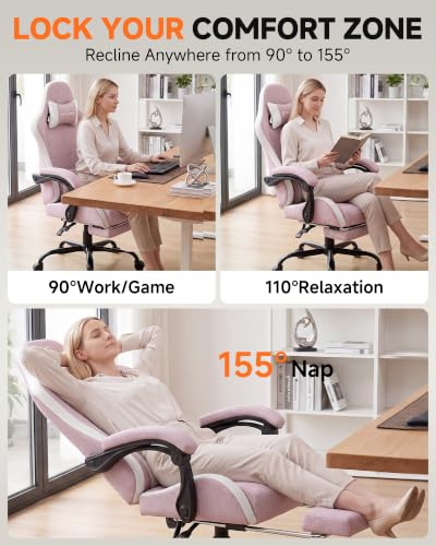 Image of GTPLAYER Gaming Chair for Adults, Computer Chair with Footrest, Pink | Ergonomic Video Game Chair with 90-155 Recline, Removable Headrest & Lumbar Support, All-Day Comfort for Home & Office