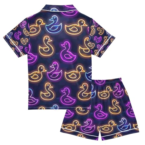 senya Neon Ducks Satin Summer Pajama Sets Silk Short Sleeve Button Down Sleepwear2