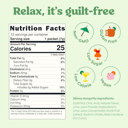 Image of Craftmix Classic Margarita Cocktail & Mocktail Drink Mixer, Pack of 12 | Skinny Mixes, Water Flavoring Packets, Made with Real Fruit, Vegan Low-Carb, Low-Sugar, Non-GMO, Dairy Free, Gluten Free