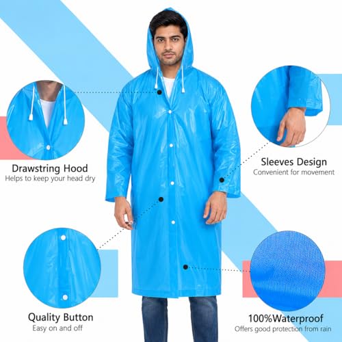 Image of Raincoat for Men & Women | Reusable Hooded Rain Wear | Lightweight 140 GSM Rain Coat with Snap Buttons | Full Length Unisex Rain Coat for Travel, Bike Riding & Monsoon