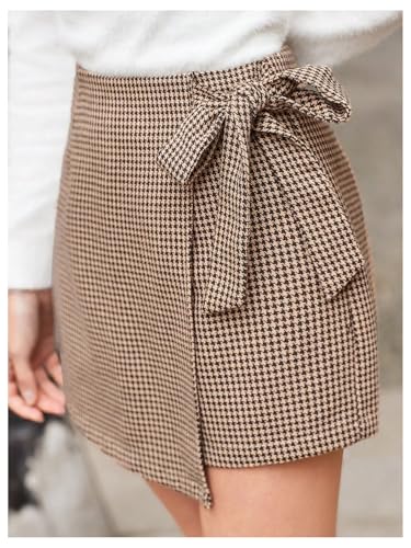 Floerns Women's Houndstooth Print Tie Front Skorts Asymmetrical Hem High Waist Skirt Shorts2