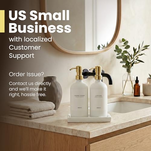 Image of Maisonovo Bathroom Soap Dispenser Set - White Soap Dispenser Gold Pumps