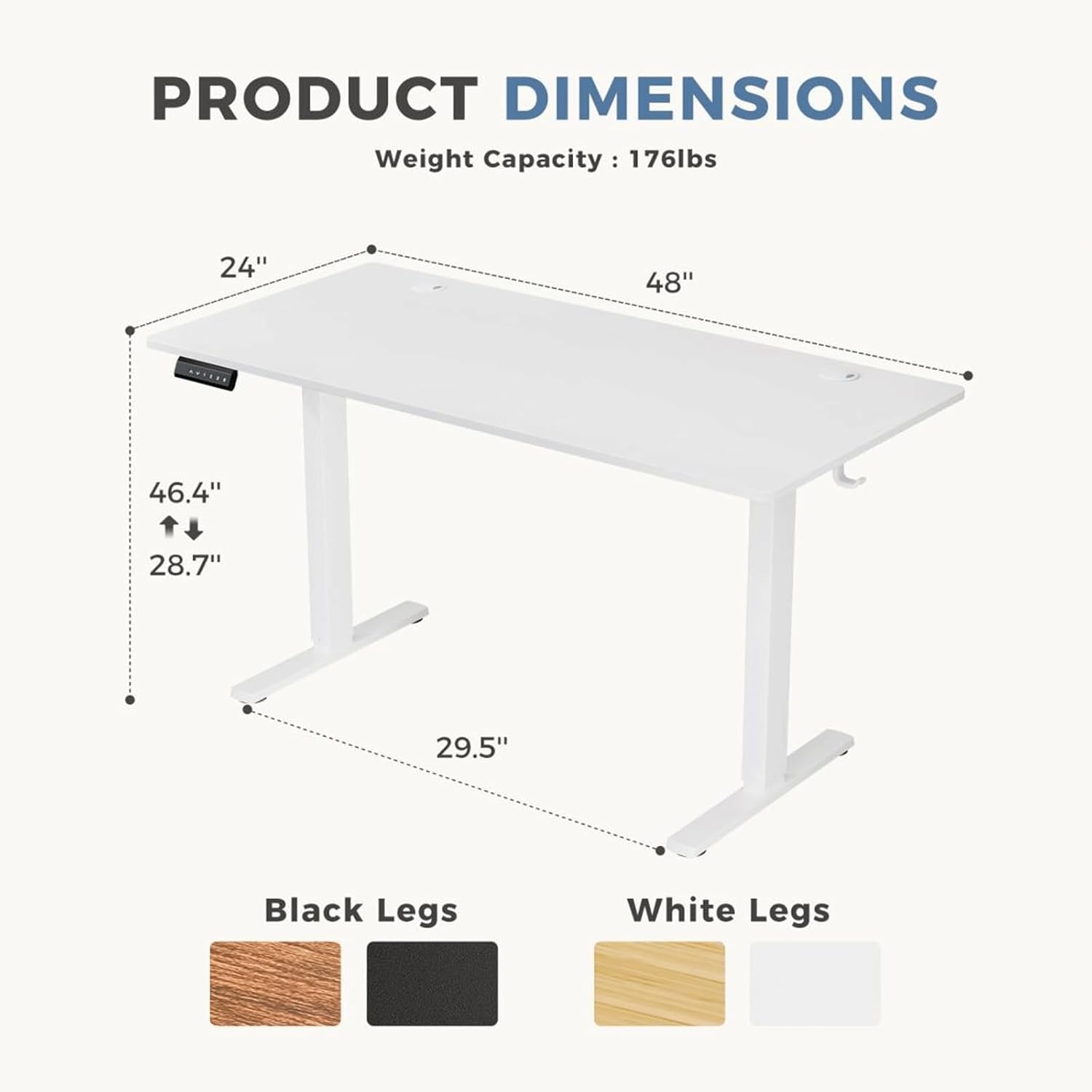 Electric Standing Desk, 48 x 24 Inches Lift Motorized Gaming Table with T-Shaped Metal, Ergonomic Memory Controller Home Office Desk, Computer Desk, White