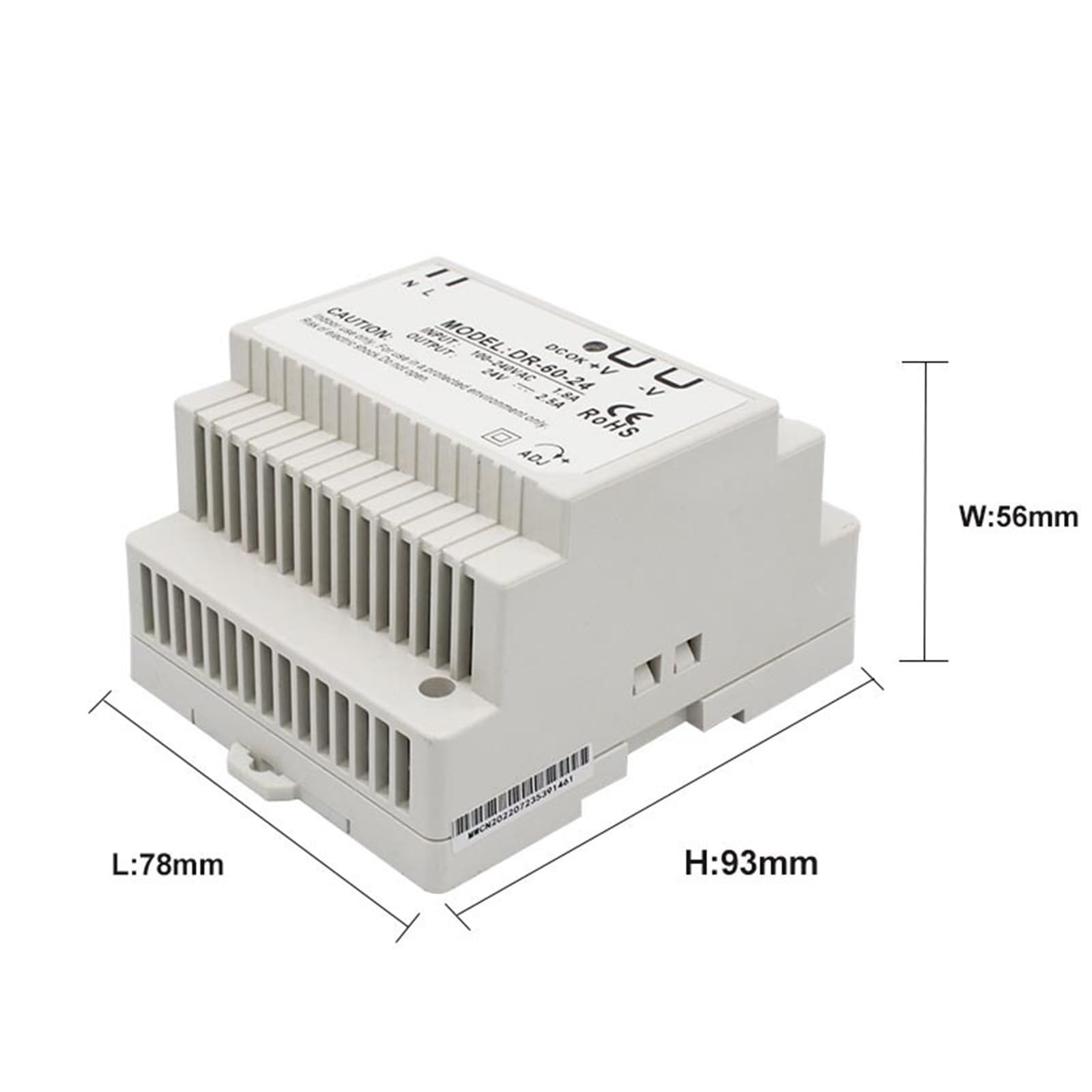 Alimentatore switching di piccolo volume tipo Rail da 60 W, 5 V, 12 V, 15 V, 24 V, serie DR-60, tensione di uscita 2,5 A, 4 A, 5 A, 6,5 A(DR-60-24V 2.5A)