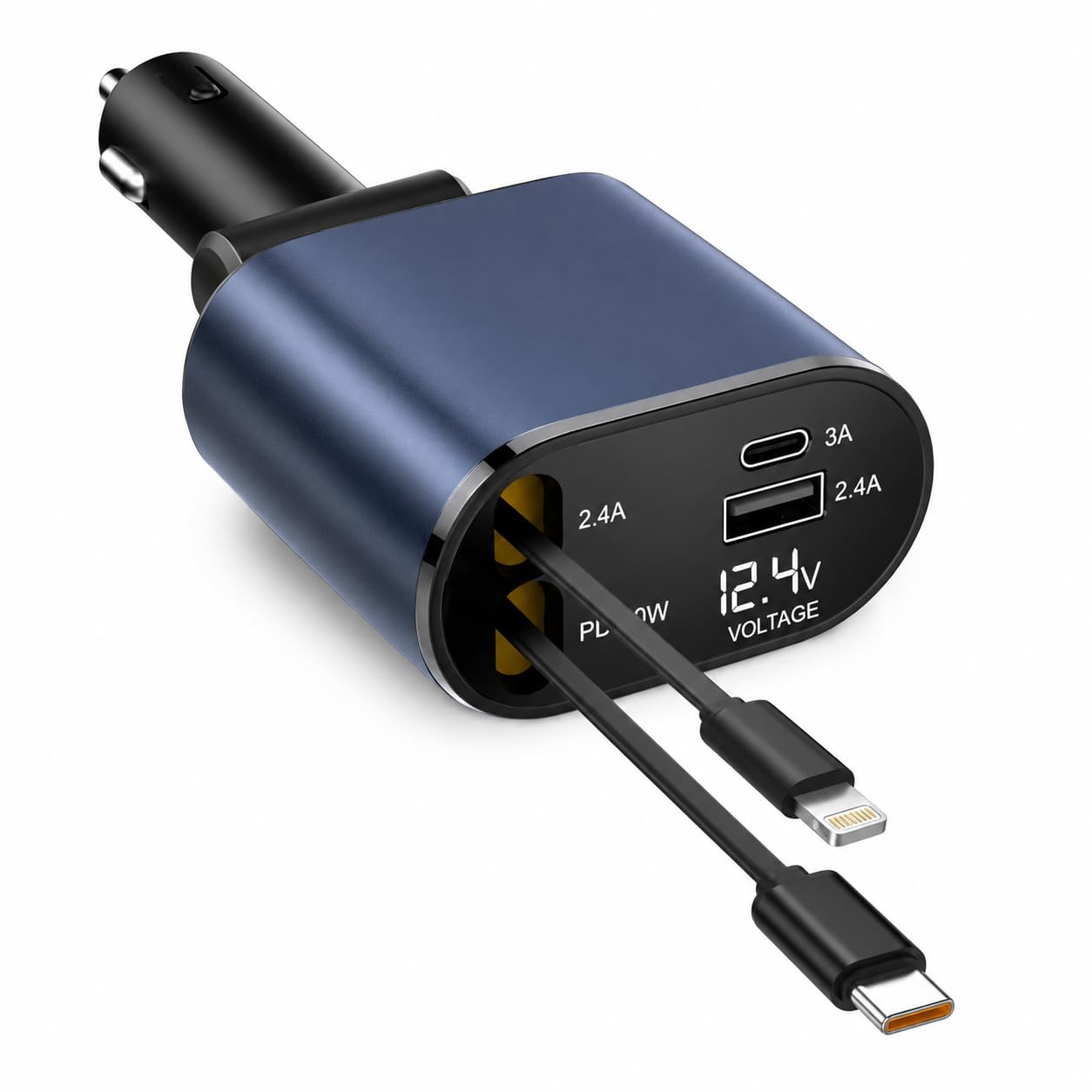 120W 4-in-1 Car Charger with Retractable Type C & Lightning Cables, Super Fast Charging Car Adapter, Dual USB Ports Compatible with i-Phone 17/16/15/14/13/12/11 Pro Max, Sam-Sung Galaxy, Blue-image-48