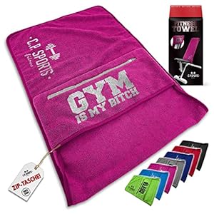 C.P. SPORTS Fitness Handtuch Towel Mikrofaser | Fixierung + Tasche mit Reißverschluss | Fitnessstudio Gym Training Sport | extra weich, waschbar, lang & groß | für Frauen & Männer | 5 Farben