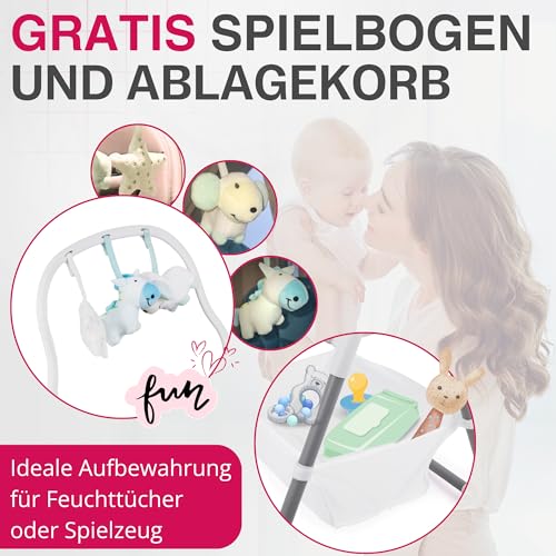 Suleno® Hochstuhl Baby mit Spielbogen, Ablage und Liegefunktion - für Junge Eltern, Vielseitiger Kinderhochstuhl, Ergonomischer Baby Hochstuhl für Komfort und Sicherheit (Hellgrau)