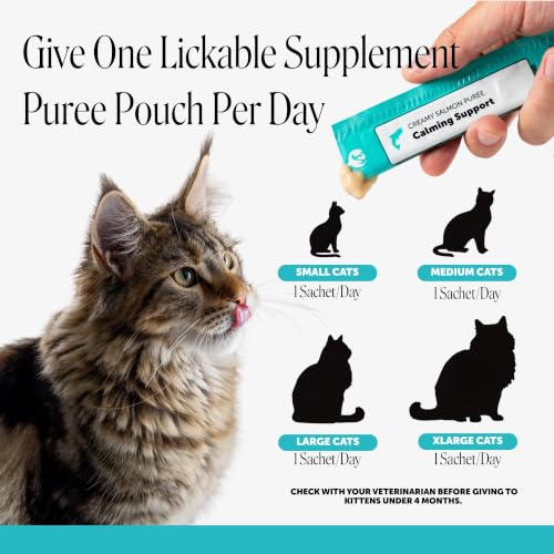 Image of Cat Calming Lickable Treats for Anxiety Relief - Squeezable Calming Puree Pouches for Cats - Feline Stress Relief Behavior Support for Travel, Vet Visits, Grooming, & Separation (Salmon, 40 Ct)