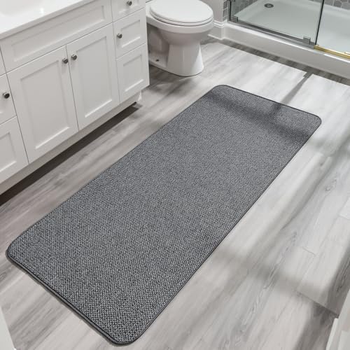 Image of Bosap Bath Mat,Ultra Thin Bathroom Runner Rugs,Large Bath Mats for Bathroom,Quick Dry,Non-Slip,Machine Washable,Low Pile,Bath Rug,Shower Outside,Sink,Home Decor Accessories.Dark Grey,2'x6'(24x72inch)