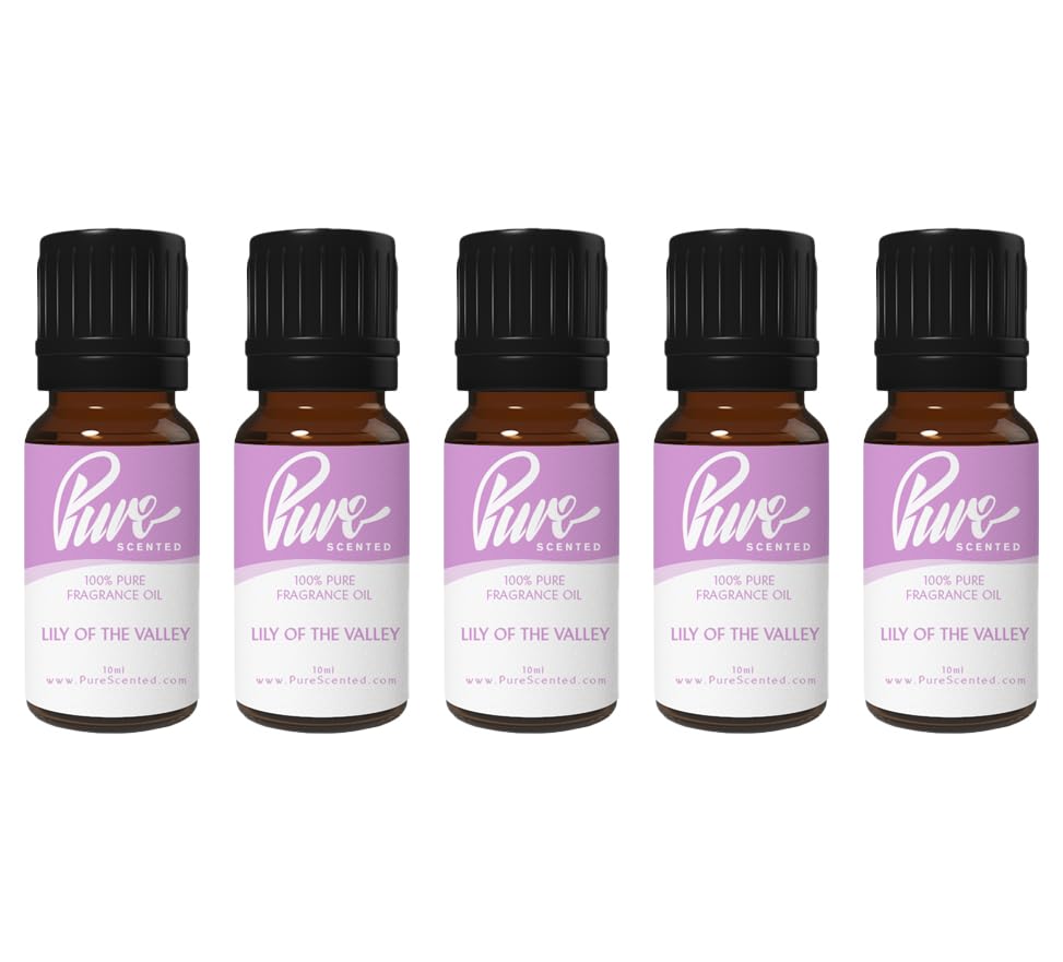 Pure Scented 50ml Fragrance Oils - 5 x 10ml Suitable for Candles, Soaps, Slime, Diffusers, Cosmetics, Wax Melts, Designer (5 x 10ml, Lily of The Valley)