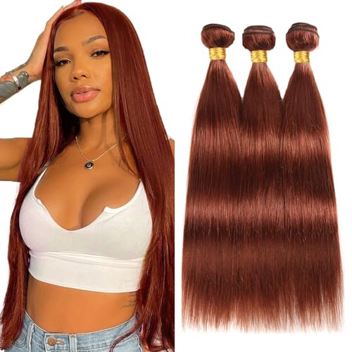 Color 33 Bundle Copper Straight Human Hair Bundles Brazilian Reddish
