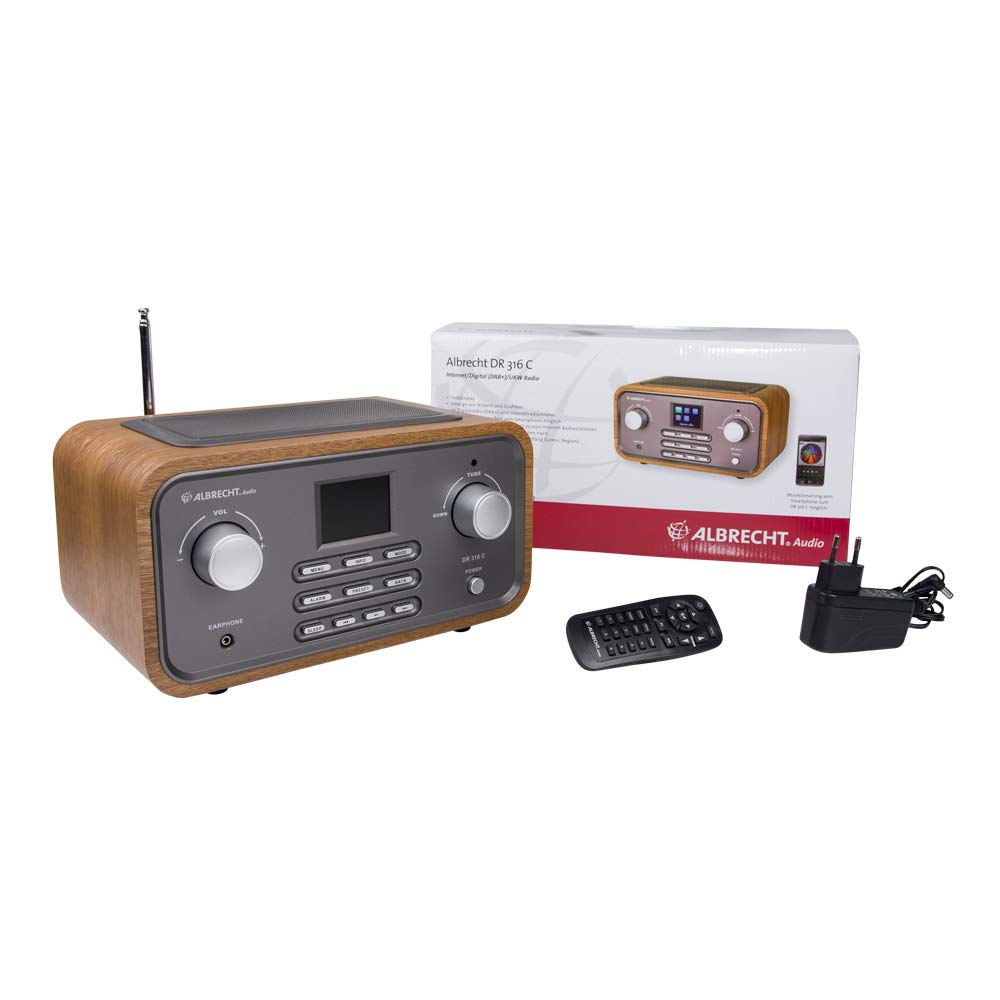 Albrecht DR316C Internetradio, moderne Hifi-Anlage mit WLAN und DAB+, DLNA-Netzwerk kompatibel, stabiles Holzgehäuse in braun