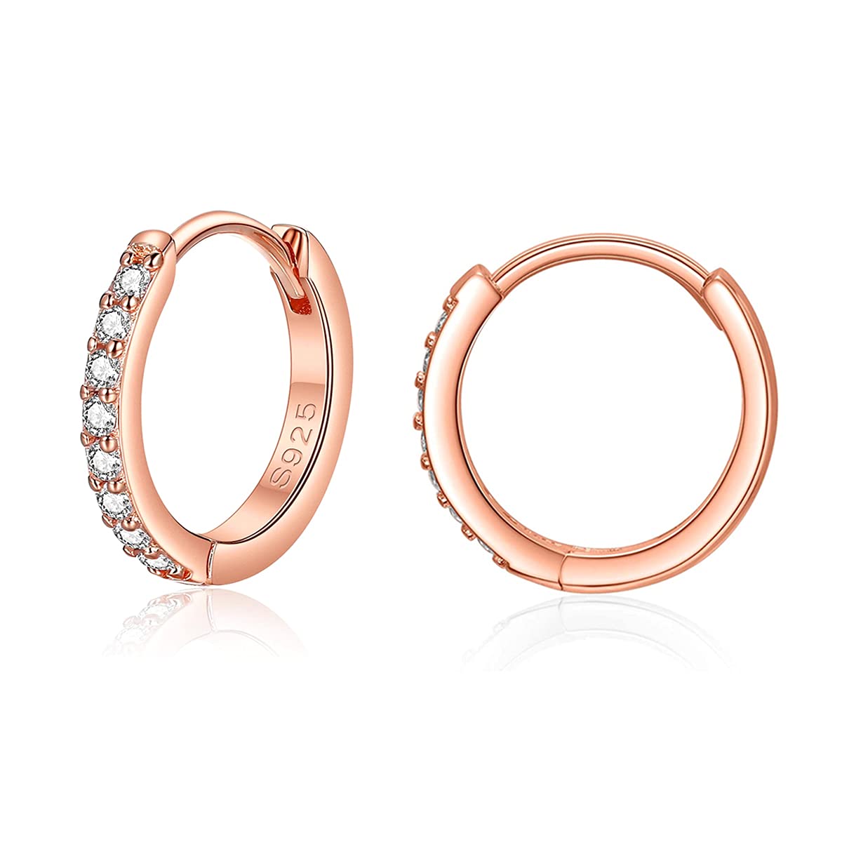 Deyanse Silber Creolen Ohrringe für Damen, 925 Sterling Silber Creolen Ohrringe Set mit Weiß Zirkonia, Unisex Klein Schlafen Knorpel Kreolen, Silber Creolen Ohrringe für Damen Mädchen, 10, 12, 14mm