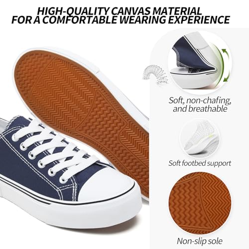 Image of Adokoo Canvas Tennis Shoes for Women Low Top Casual White Black Sneakers for Women Lace Up Fashion Comfortable Walking Shoes