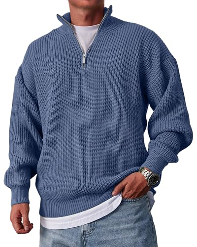 Men's Quarter Zip Sweaters Slim Fit Long Sleeve Casual Pullover Solid Knit Mock Neck Sweater
