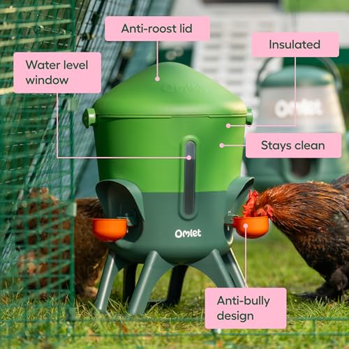Image of Omlet Insulated Chicken Waterer, 1.5 Gallon | Stay-Clean Automatic Water Dispenser for Chickens | BPA-Free | Anti-Roost Domed Lid | Includes 3 Cups & Nipples | Eglu Green
