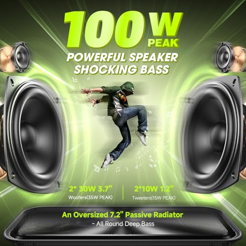 Image of Portable Bluetooth Speaker 100W(Peak) Loud with Deep Bass, W-KING IPX6 Waterproof Speakers Bluetooth Wireless, 60W Ex-large Passive Radiator /40H /EQ /Dual Pairing /TF /AUX, Party Big Large Outdoor Boombox