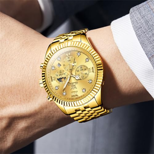 Image of OLEVS Watch for Men Analog Quartz Stainless Steel Moon Phase Calendar Chronograph Diamond Watches Waterproof Wrist Watch Luminous