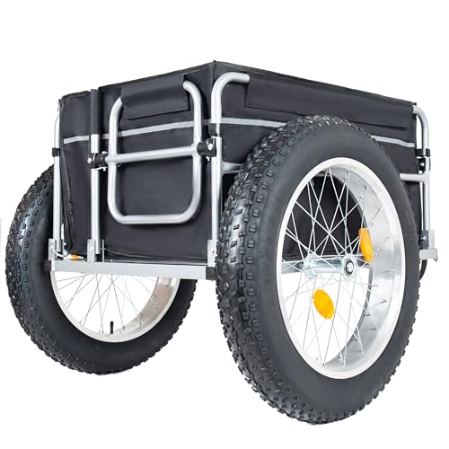 ZeHuoGe Bike Cargo Trailer with 23\"x4.0\" Fat Tires, 150LBS Load Capacity, Heavy-Duty Bicycle Trailer with Universal Hitch, Foldable Compact Storage, for Camping, Groceries & Hauling Essentials