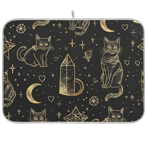 Tapete de secado de platos de microfibra absorbente de tarot gótico negro y dorado, escurridor de platos para fregadero, 18 x 24 pulgadas | Ya disponible en tu tienda friki favorita! En mundofriki.es!