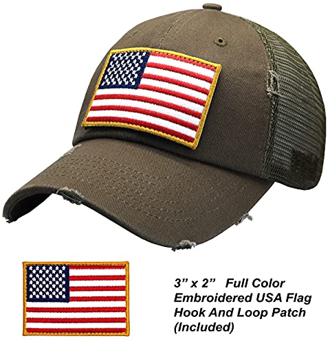 Image of Antourage American Flag Unconstructed Unisex Mesh Snapback Baseball Hat Cap for Men and Women +2 Patriotic Patches Included
