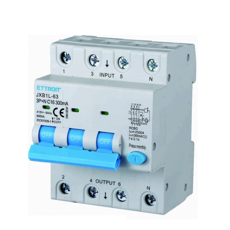 ETTROIT INTERRUTTORE MAGNETOTERMICO DIFFERENZIALE SALVAVITA PER BARRA DIN 4 MODULI 3P+N 380V 300mA 6KA (16A)