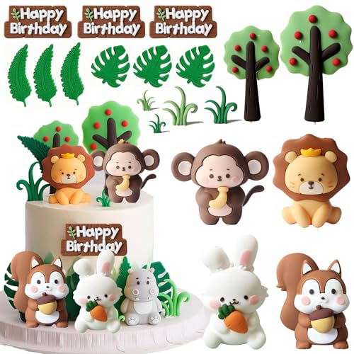 19 piezas decoración para tartas de animales, decoración para tartas, cumpleaños, selva, decoración para tartas de selva, temática de selva, decoración para tartas para fiestas infantiles, decoración
