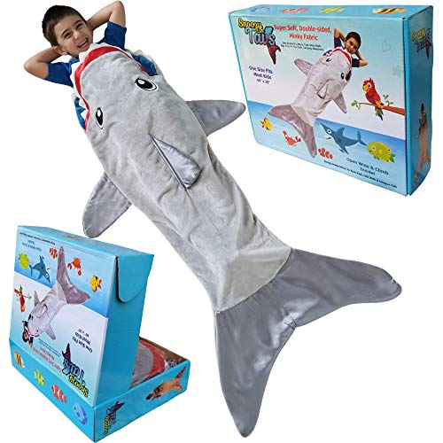 Shark Tail Animal Blanket for Boys. Soft Plush Shark Sleeping Bag Blanket for Kids with Gift Box. Blankie Fun Fin Gray Sleeping Bag. Snuggle Double-Sided Minky Fabric Throw. Cozy for Boys Kids