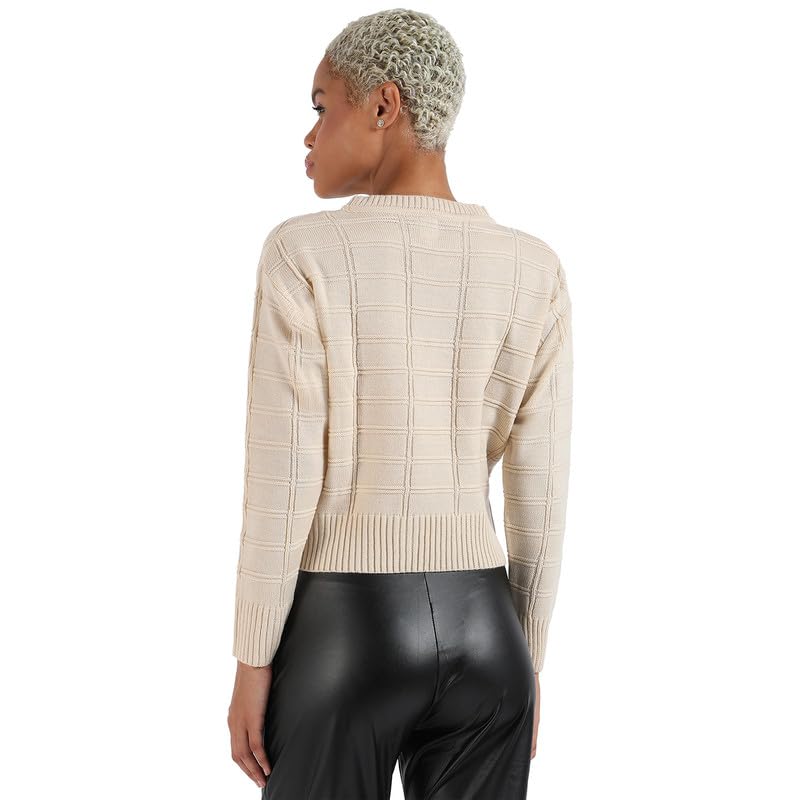 Image of PINACOLADA Women's Solid Ribbed Cropped CardiganFor Casual Wear | V Neck | Long Sleeve | Wool Sweater Crafted with Comfort Fit for Everyday Wear