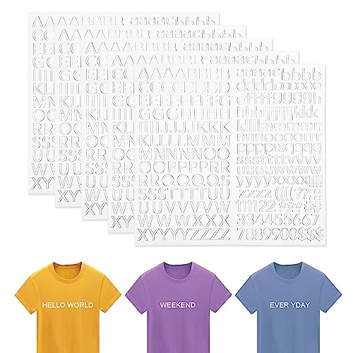 5 Hojas/1255 Piezas de Letras y Números para Planchar, PU Letras de Tela con Números para Planchar...
