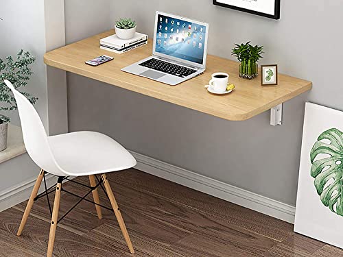 Image of Folding Wall Mounted Study Work from Home,Laptop Table /Desk; Semi Gloss Finish Color Bavarian Beech Top; Size: 16 inchx 32 inch Multipurpose Wall Mount Kitchen Shelf with MS Steel Brackets
