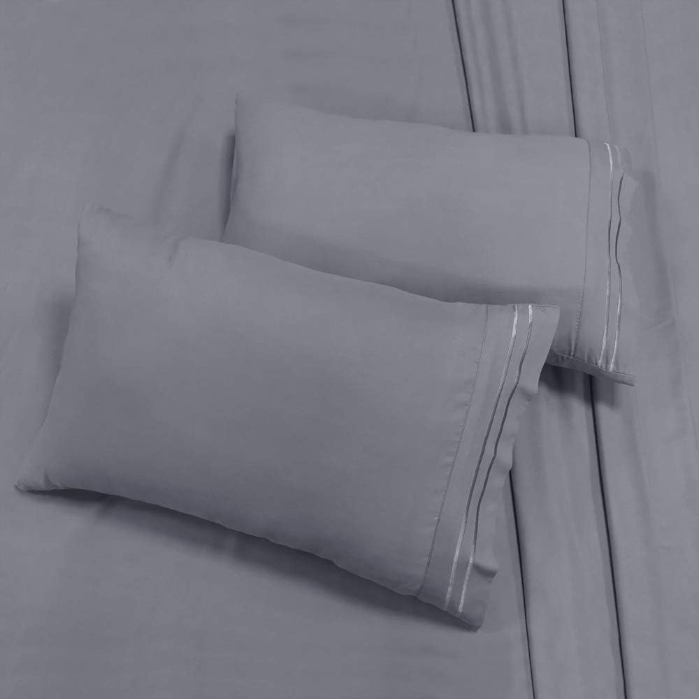Mejoroom Bed Sheets Set - Soft Microfiber Bed Sheets,14-inch Deep Pockets,Copper ion Element,Wrinkle,Fade,Stain Resistant,Hypoallergenic - 4 Piece(Queen,Grey)