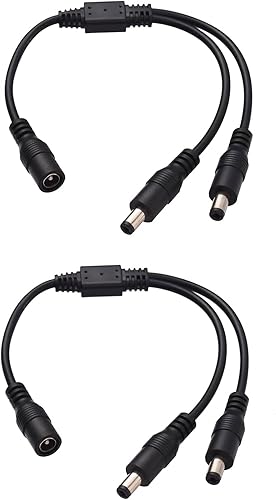 Paquete de 2 cables divisor de fuente de alimentación CC, 1 hembra a 2 machos, 0.217 in x 0.083 in, cable adaptador divisor en Y para cámaras CCTV,