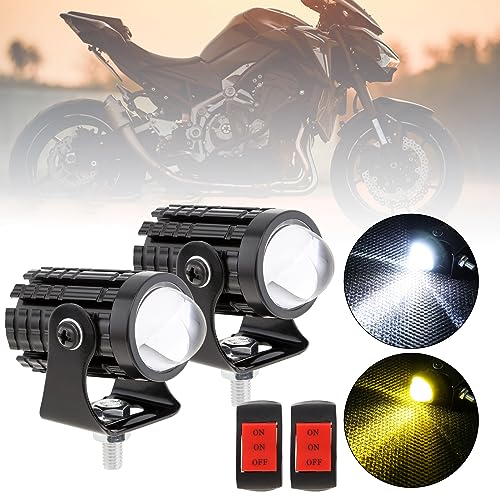 Windance 2 faros delanteros LED impermeables de 32 W para motocicleta, con interruptor, color amarillo y blanco, foco de haz alto/bajo para motocicleta, 8 V-80 V, 2400 lm, 3000 K-6000 K, foco auxiliar