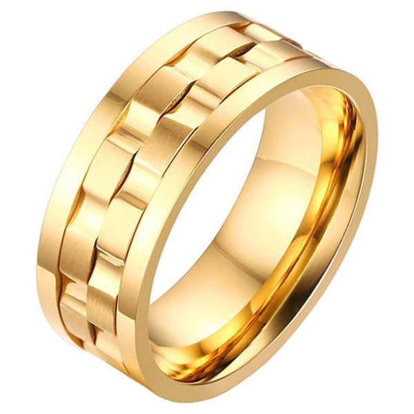 Bague homme engrenage Mendes Jewelry anti rayures en acier doré 21mm