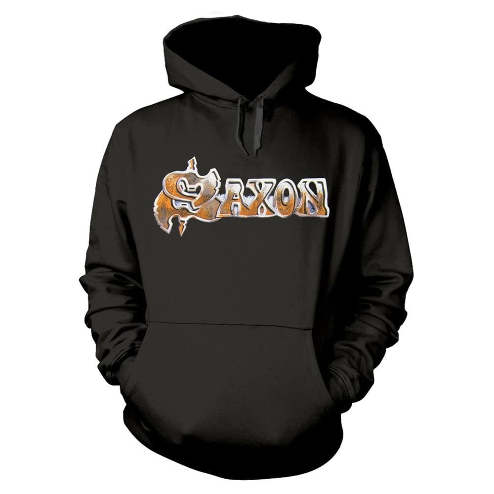Saxon Men's Black Hoodie Crusader Band Logo British Metal Official Pullover L
