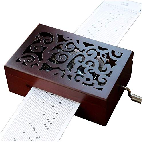 Hottest Sales Magik 15-30 Notes Vintage Carved Wood Mechanism DIY Songs Handcrank Music Box Gift with Hole Puncher, Blank Paper Strips, and Paper Strips with Melody (Classic Red, 30 Notes)