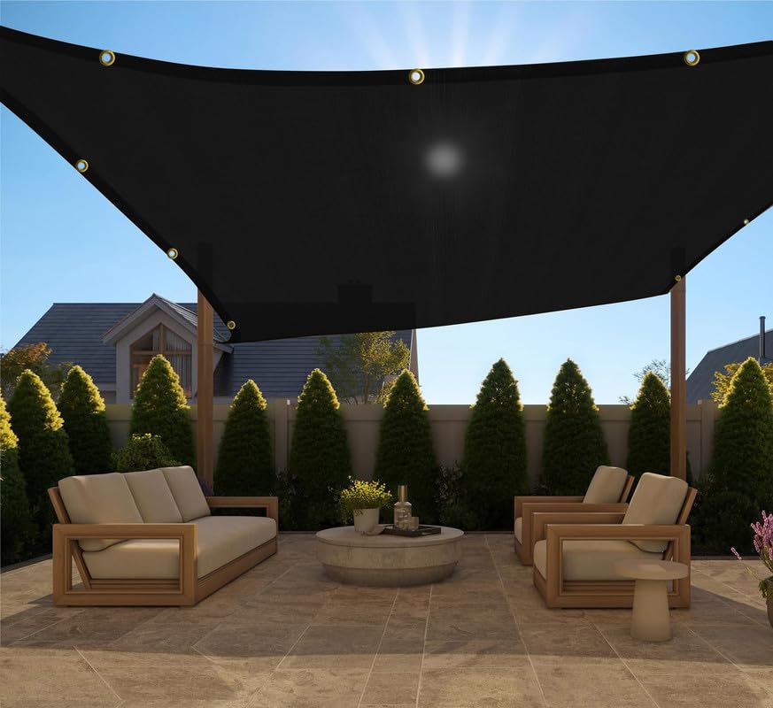 Image of HDPE Fabric Self Fold with SS Eyelet Sun Shade Sails 85-90% Protection from Sun & UV Rays Ideal for CarParking,Outdoor Garden,Balcony,Tent(Black Color, 14 X 14 Feet) Pack of 1 Pc