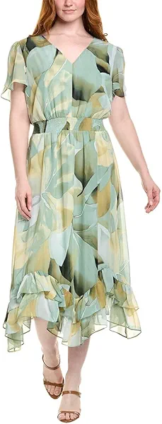 Anne Klein Women's Assym Hem Tea Length Dress