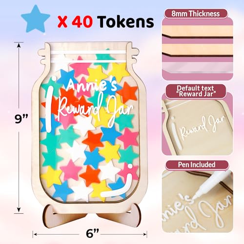 Image of 9 inch DIY Name 40 Tokens Star Magnetic Reward Jar Gifts for Classroom Teacher Kids Potty Training Chore Chart Toddler Boy Girl Good Behavior Management Tools Back to School RWJ-03-STAR-M